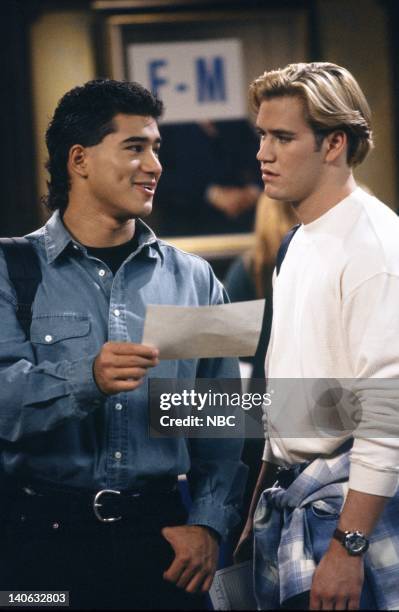 Guess Who's Coming to College?" Episode 2 -- Air Date -- Pictured: Mario Lopez as A.C. Slater, Mark-Paul Gosselaar as Zack Morris -- Photo by:...