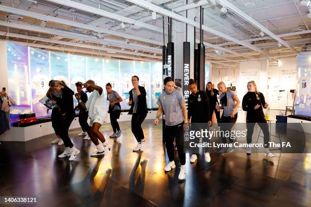 The England Team Visit Nike HQ at NikeTown on July 01, 2022 in London, England.