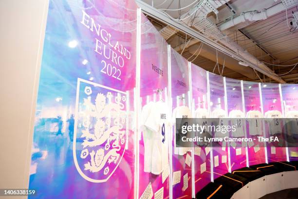 The England Team Visit Nike HQ at NikeTown on July 01, 2022 in London, England.