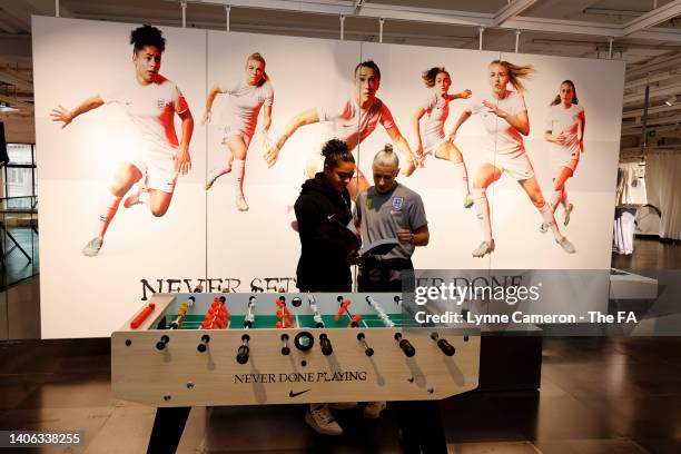 The England Team Visit Nike HQ at NikeTown on July 01, 2022 in London, England.