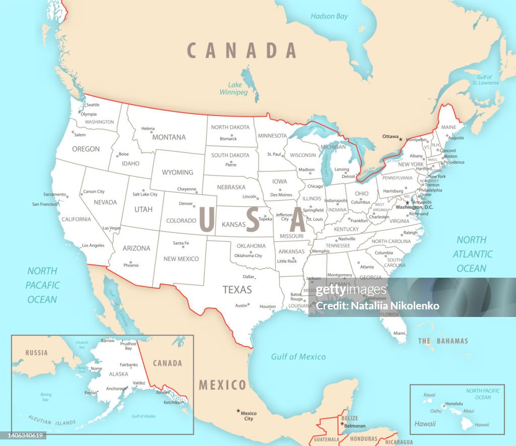 Us Map Concise Usa Detailed Map With Regions And Cities Of The Country High-Res Vector ...
