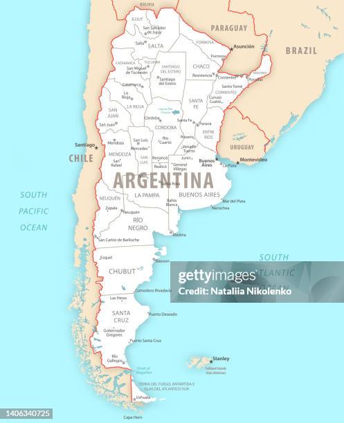 argentinien detaillierte karte mit regionen und städten des landes. - map of argentina with cities stock-grafiken, -clipart, -cartoons und -symbole
