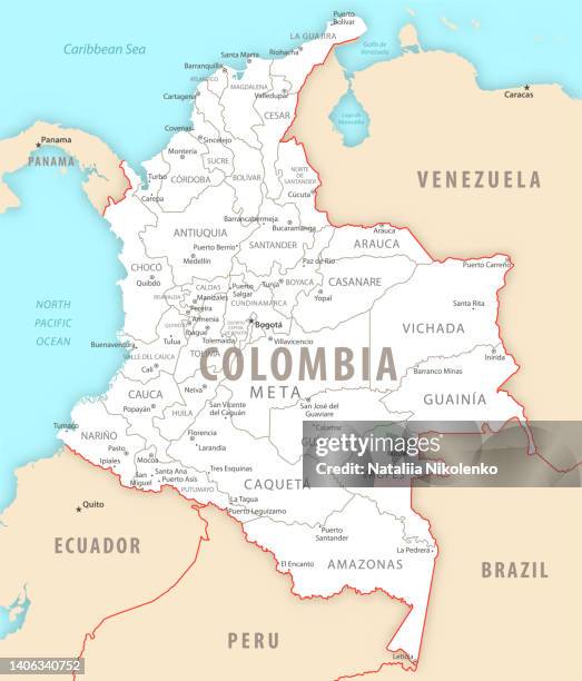 ilustraciones, imágenes clip art, dibujos animados e iconos de stock de mapa detallado de colombia con regiones y ciudades del país. - mapa colombia