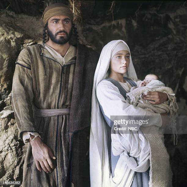 Pictured: Yorgo Voyagis as Joseph, Olivia Hussey as Mary, the mother of Jesus, unknown as baby Jesus -- Photo by: NBC/NBCU Photo Bank