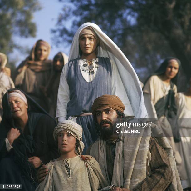 Pictured: Unknown boy, Olivia Hussey as Mary, the mother of Jesus, Yorgo Voyagis as Joseph -- Photo by: NBC/NBCU Photo Bank