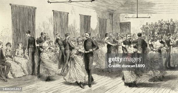 illustrations, cliparts, dessins animés et icônes de sergent mensuel quadrille party dance, 9th queen’s royal lancers, york, 1888, 19th century - bal