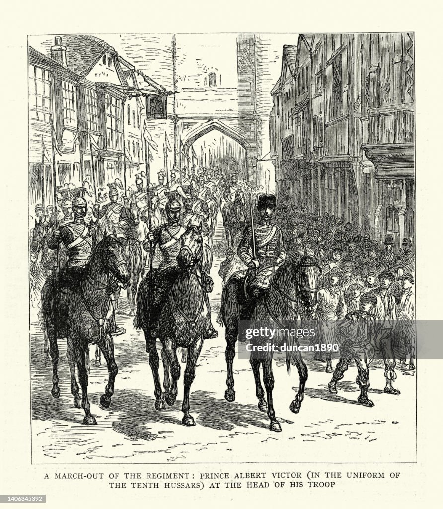 British army, 9th Queen's Royal Lancers riding through York, 1888, 19th Century