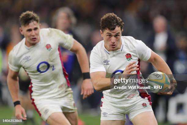 Henry Arundell of England runs to score a scores a try during game one of the international test match series between the Australian Wallabies and...