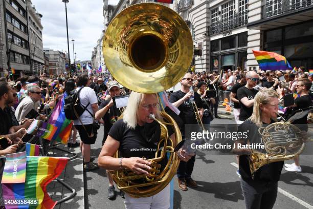 General view at Pride in London 2022: The 50th Anniversary - Parade on July 02, 2022 in London, England.