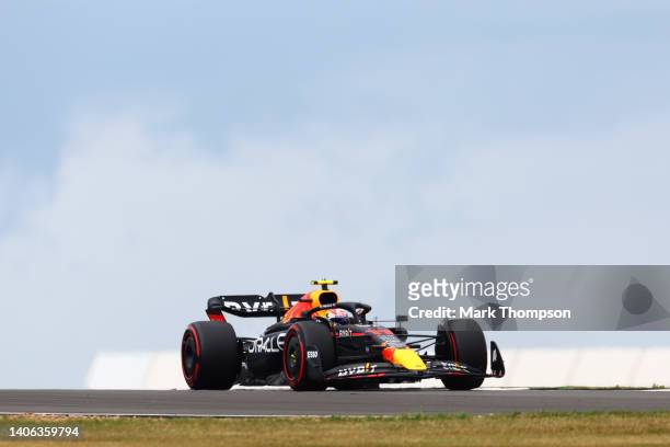 Sergio Perez of Mexico driving the Oracle Red Bull Racing RB18 on track during final practice ahead of the F1 Grand Prix of Great Britain at...
