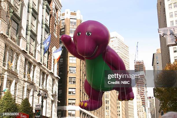 Aired -- Pictured: Barney the Dinosaur balloon at the 2002 Macy's Thanksgiving Day Parade on November 28, 2002 -- NBC Photo: Eric Liebowitz/NBCU...
