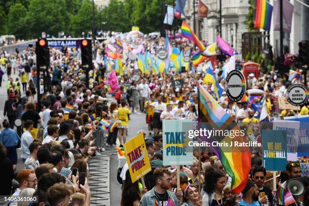 General view of Pride in London 2022: The 50th Anniversary - Parade on July 02, 2022 in London, England.