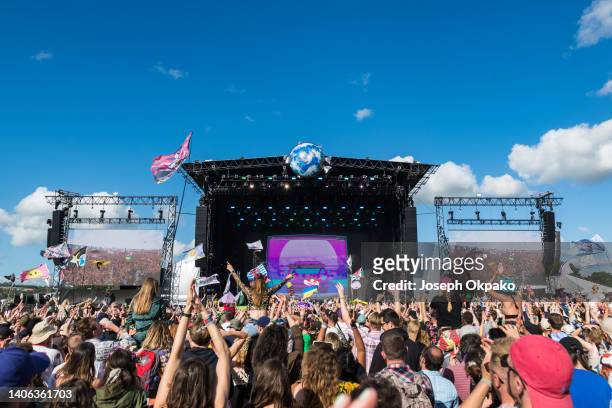 General view of the crowd at the Other stage during day four of Glastonbury Festival at Worthy Farm, Pilton on June 25, 2022 in Glastonbury, England.