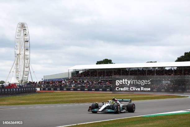 Lewis Hamilton of Great Britain driving the Mercedes AMG Petronas F1 Team W13 on track during final practice ahead of the F1 Grand Prix of Great...