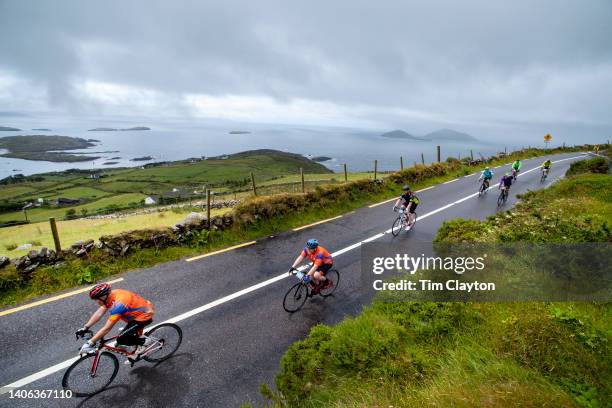 Cyclists enjoy the spectacular scenery of the Wild Atlantic Way on the Iveragh Peninsula in County Kerry as 8000 cyclists take part in the 175 KM...