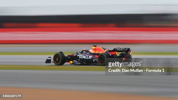 Max Verstappen of the Netherlands driving the Oracle Red Bull Racing RB18 during qualifying ahead of the F1 Grand Prix of Great Britain at...