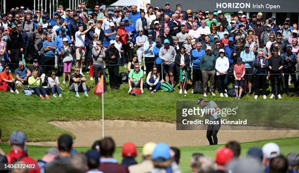 Seamus Power of Ireland playing from a green side bunker on the 9th hole during the third round of the Horizon Irish Open at Mount Juliet Estate on...