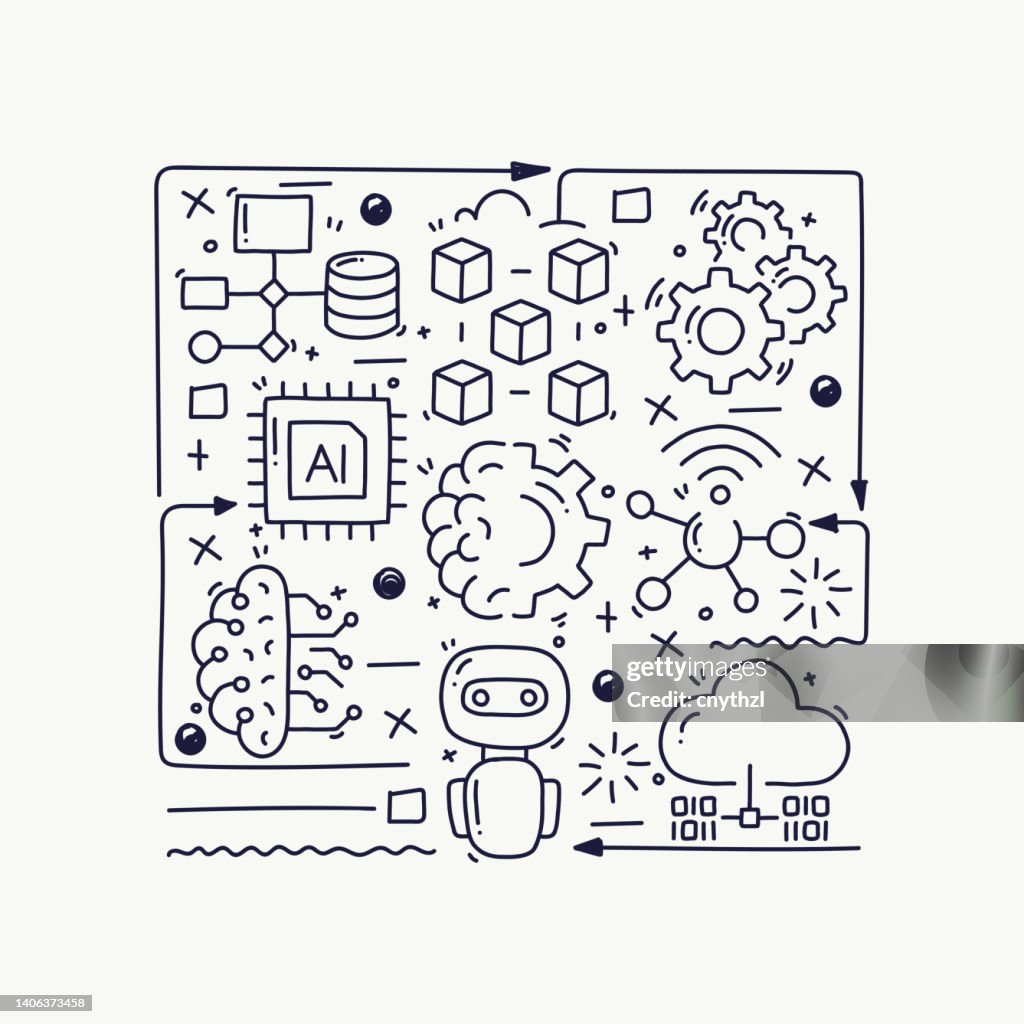 Machine Language Draw Machine Learning Related Doodle Illustration Hand Drawn Symbols Doodle ...