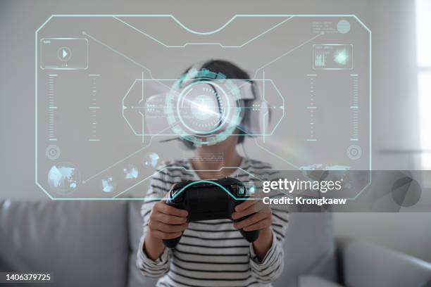 kids with virtual reality. the future world for modern children - impression 3d foto e immagini stock