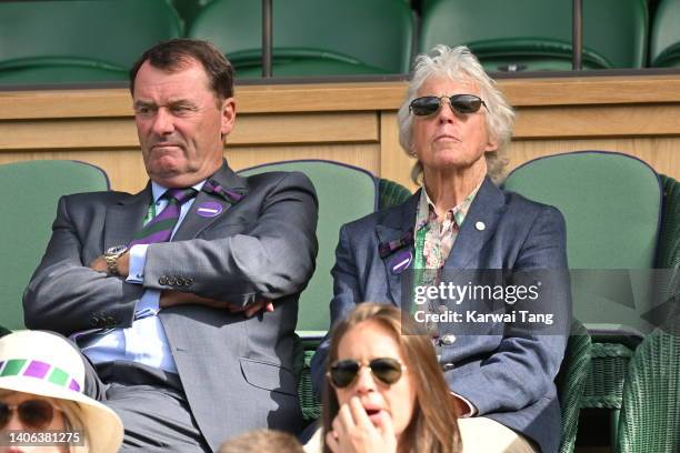 Philip Brook, Chairman of The All England Lawn Tennis Club and Ann Jones attend Day Six of Wimbledon 2022 at All England Lawn Tennis and Croquet Club...