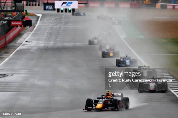 Jehan Daruvala of India and Prema Racing leads Enzo Fittipaldi of Brazil and Charouz Racing System at the start during the Round 7:Silverstone Sprint...