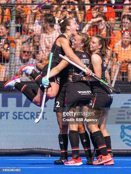 Charlotte Stapenhorst of Germany celebrating scoring her first goal during the FIH Hockey Women's World Cup 2022 match between Germany and Chile at...