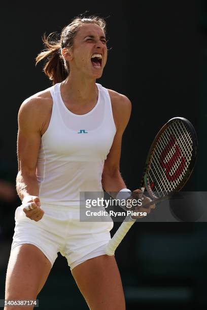 Petra Martic of Croatia celebrates winning match point against Jessica Pegula of The United States during their Women's Singles Third Round match on...