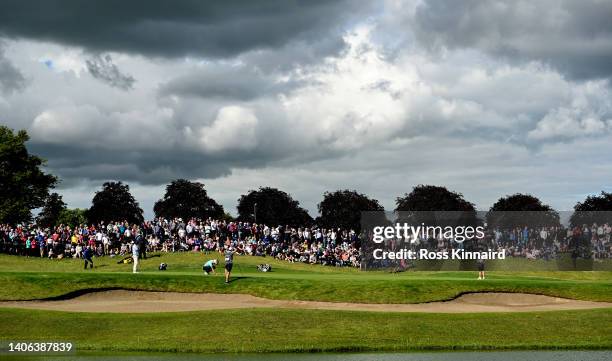 Adrian Meronk of Poland lines up his putt on the 18th green1 during the third round of the Horizon Irish Open at Mount Juliet Estate on July 02, 2022...