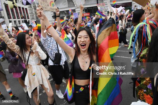 Attends Pride in London 2022: The 50th Anniversary - Parade on July 02, 2022 in London, England.