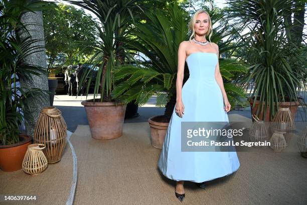 Diane Kruger attends the "Ondes Et Merveilles De Chaumet - New High Jewellery Collection" : photocall at Piscine Molitor on July 02, 2022 in Paris,...