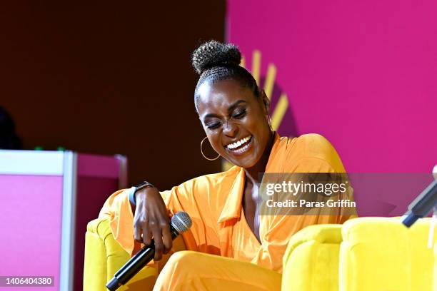 Issa Rae speaks onstage during the 2022 Essence Festival of Culture at the Ernest N. Morial Convention Center on July 1, 2022 in New Orleans,...