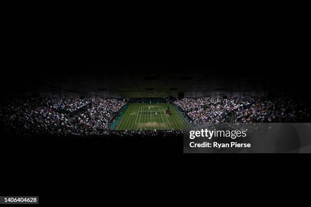 General view of the Men's Singles Third Round match between Rafael Nadal of Spain and Lorenzo Sonego of Italy on day six of The Championships...