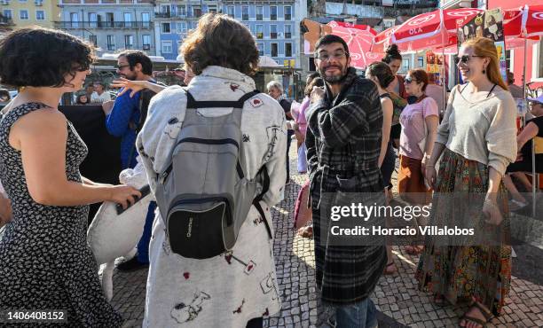 Demonstrators gather in Santa Apolonia train station to demand the comeback of night train services to Madrid, Spain, and Hendaye, France, to revive...