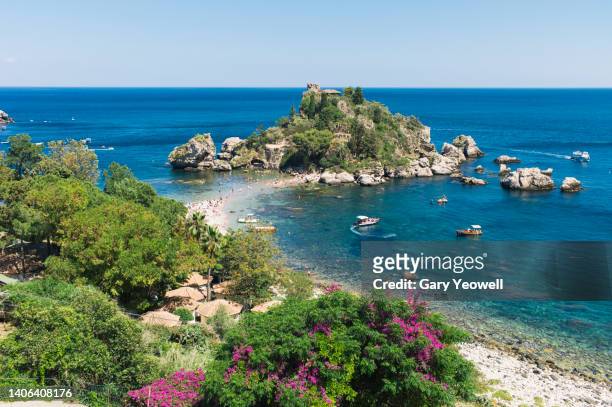 isola bella in taormina, sicily - sicily italy stock pictures, royalty-free photos & images