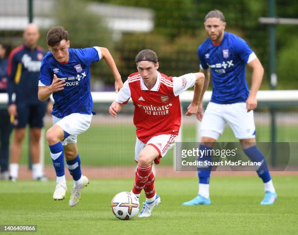 Marcelo Flores of Arsenal during a pre season friendly between Arsenal and Ipswich Town at London Colney on July 02, 2022 in St Albans, England.