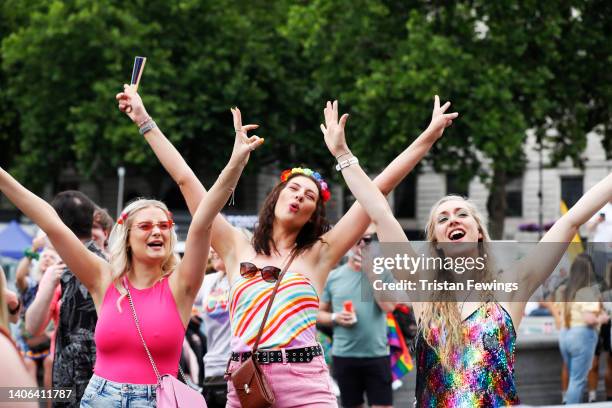 General view during Pride in London 2022: The 50th Anniversary at Trafalgar Square on July 02, 2022 in London, England.