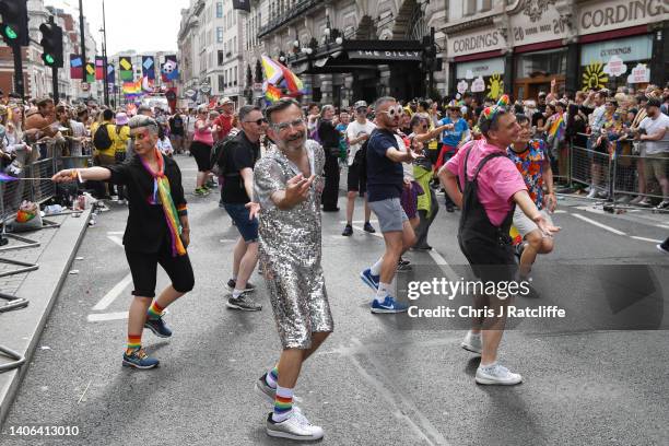 General view of the crowds during Pride in London 2022: The 50th Anniversary at Trafalgar Square on July 02, 2022 in London, England.