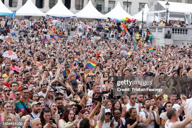 General view during Pride in London 2022: The 50th Anniversary at Trafalgar Square on July 02, 2022 in London, England.