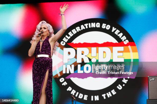 Michael Twaits on stage during Pride in London 2022: The 50th Anniversary at Trafalgar Square on July 02, 2022 in London, England.