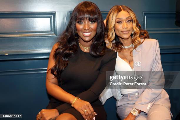 Amara La Negra and Tami Roman attend VH1 sponsors Thee Media Mavens X EssenceFEST Takeover Brunch at Copper Vine Restaurant on July 02, 2022 in New...