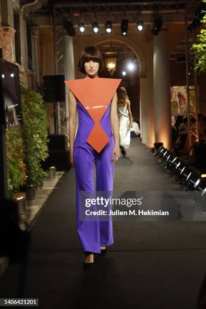 Model walks the runway during the Tribute to Pierre Cardin's 100th Anniversary of birth on July 02, 2022 in Venice, Italy.