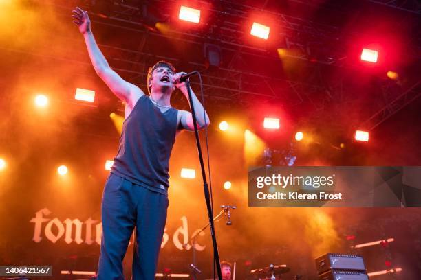 Grian Chatten of Fontaines D.C. Performs live at the Iveagh Gardens on July 02, 2022 in Dublin, Ireland.