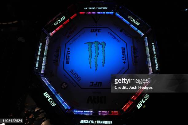 An overhead view of the Octagon during the UFC 276 event at T-Mobile Arena on July 02, 2022 in Las Vegas, Nevada.