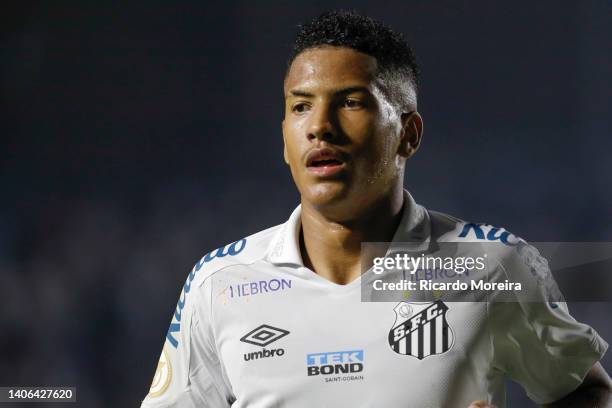 Angelo of Santos looks on during the match between Santos and Flamengo as part of Brasileirao Series A 2022 at Vila Belmiro Stadium on July 02, 2022...