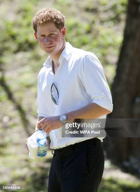 Prince Harry visits Xunantunich Mayan Temple on March 3, 2012 in Benque Viejo del Carmen, Belize. The Prince is visiting Belize as part of a Diamond...