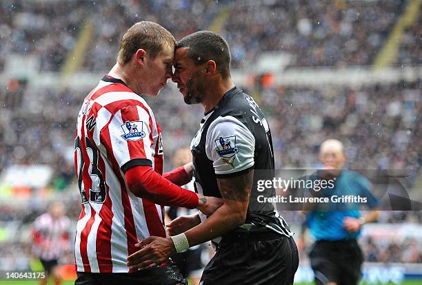 James McLean of Sunderland battles with Danny Simpson of Newcastle during the Barclays Premier League match between Newcastle United and Sunderland...