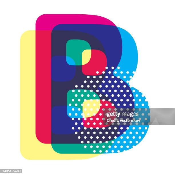 multi colour modern style polka dot english capital alphabets vector graphic - letter b stock illustrations