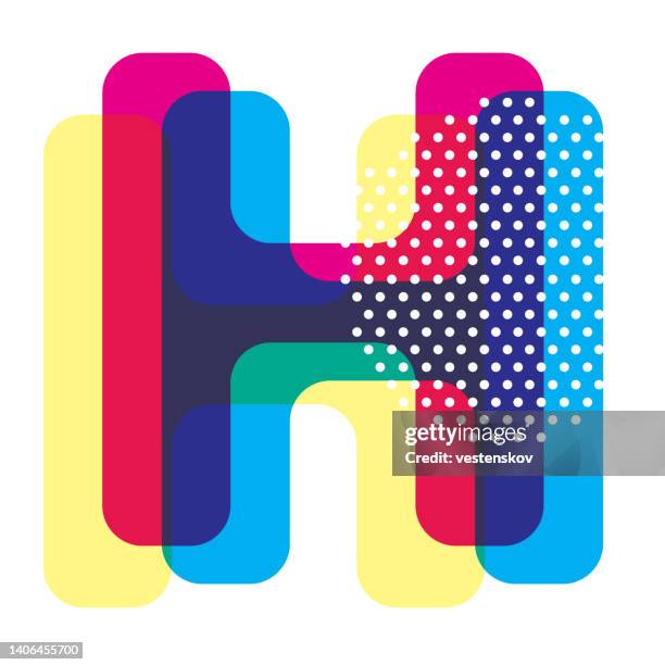 multi colour modern style polka dot english capital alphabets vector graphic - h stock illustrations