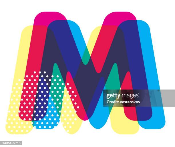 stockillustraties, clipart, cartoons en iconen met multi colour modern style polka dot english capital alphabets vector graphic - letter m