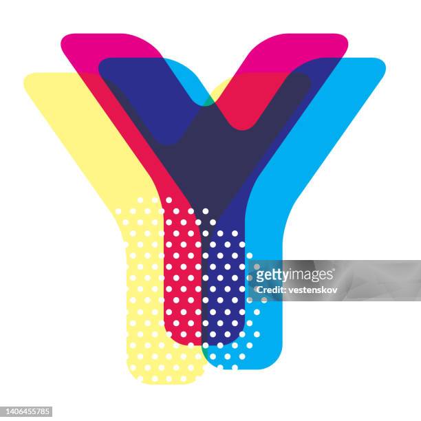 multi colour modern style polka dot english capital alphabets vector graphic - letter y stock illustrations